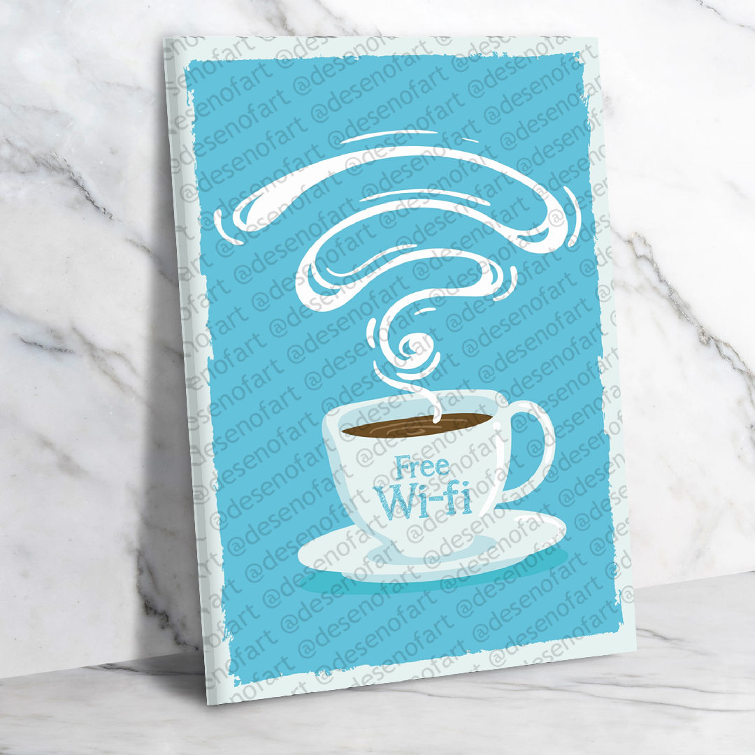 Coffee Free Wi-fi Ahşap Retro Vintage Poster 