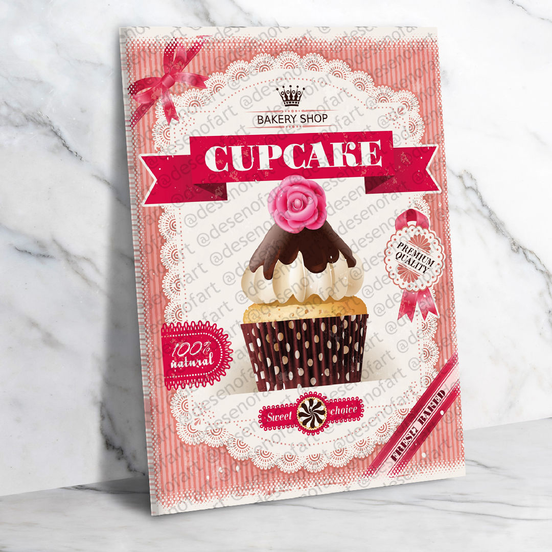 Cupcake Ahşap Retro Vintage Poster 