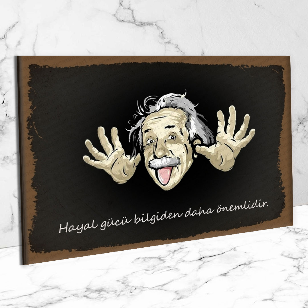 Einstein Ahşap Retro Vintage Poster 