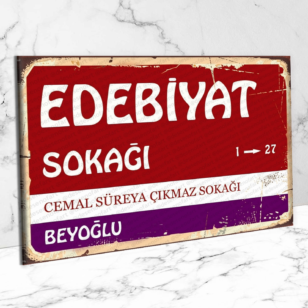 Edebiyat Sokağı Ahşap Retro Vintage Poster 