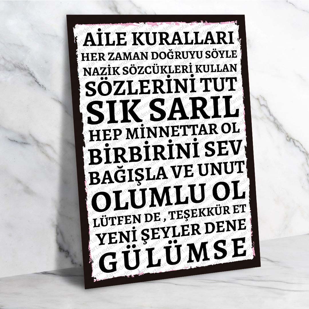 Aile Kuralları Retro Ahşap Poster - Vintage Aile Temalı Dekor