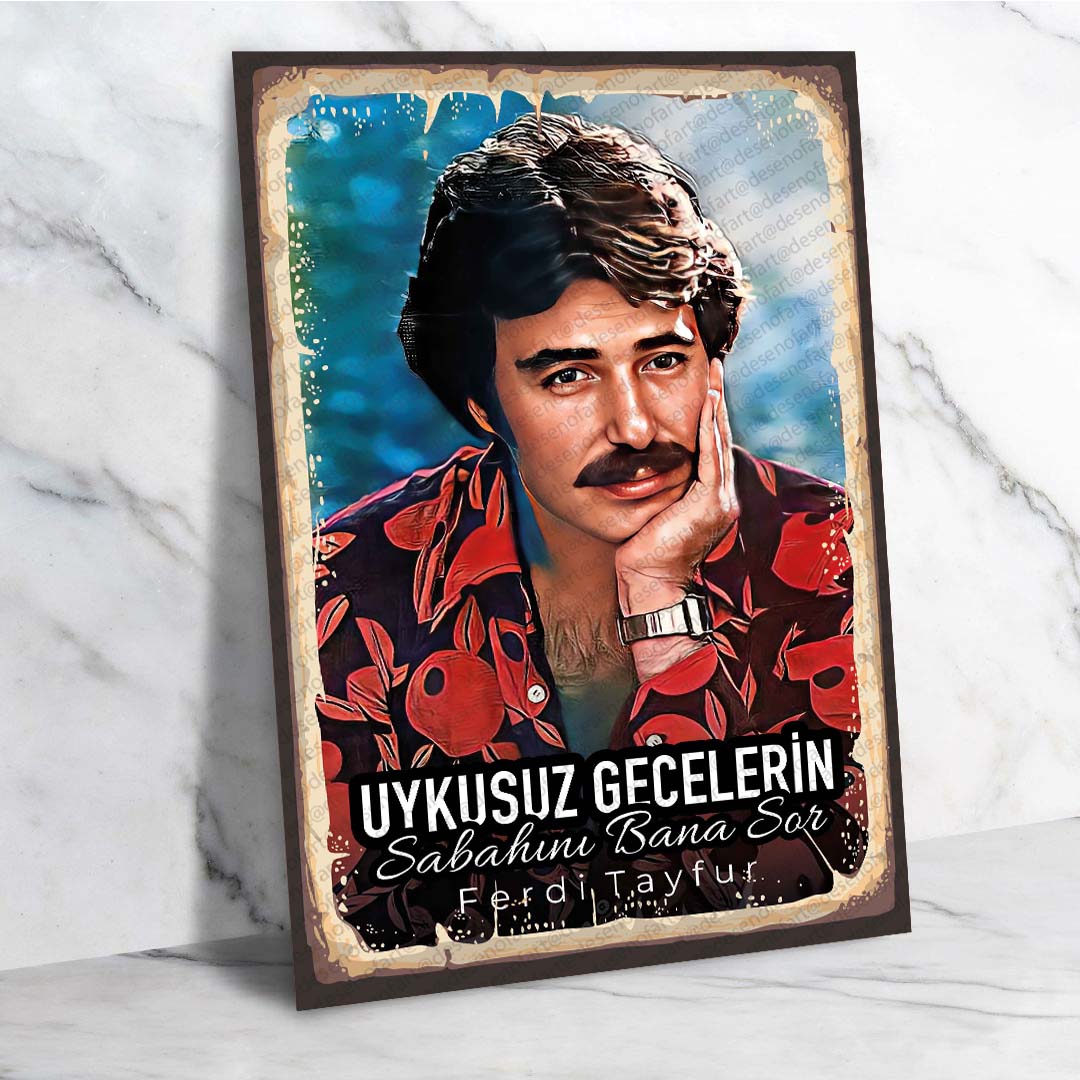 Ferdi Tayfur Retro Ahşap Poster - Türk Müziği Temalı Vintage Dekor-1441