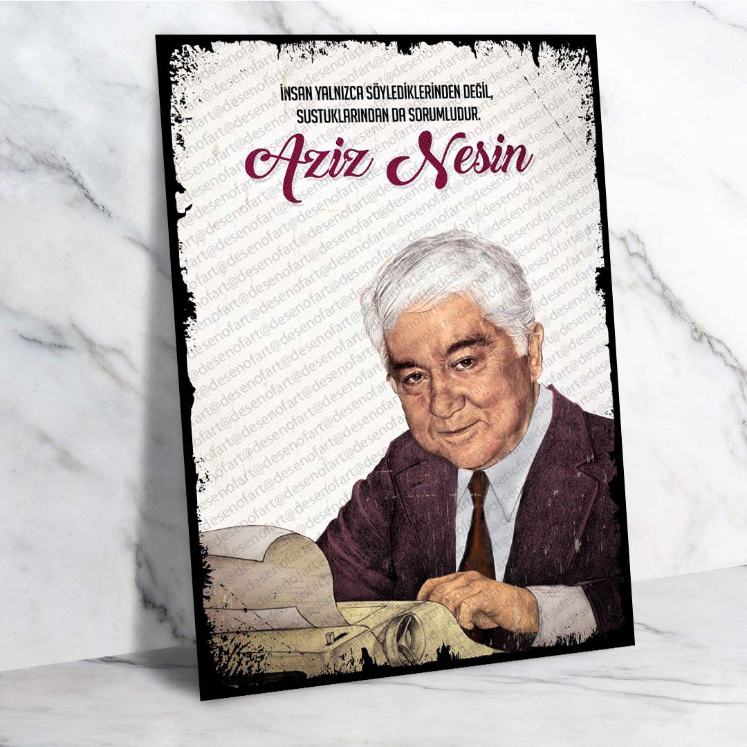 Aziz Nesin Retro Ahşap Poster - Vintage Sözler ve Nostaljik Dekor