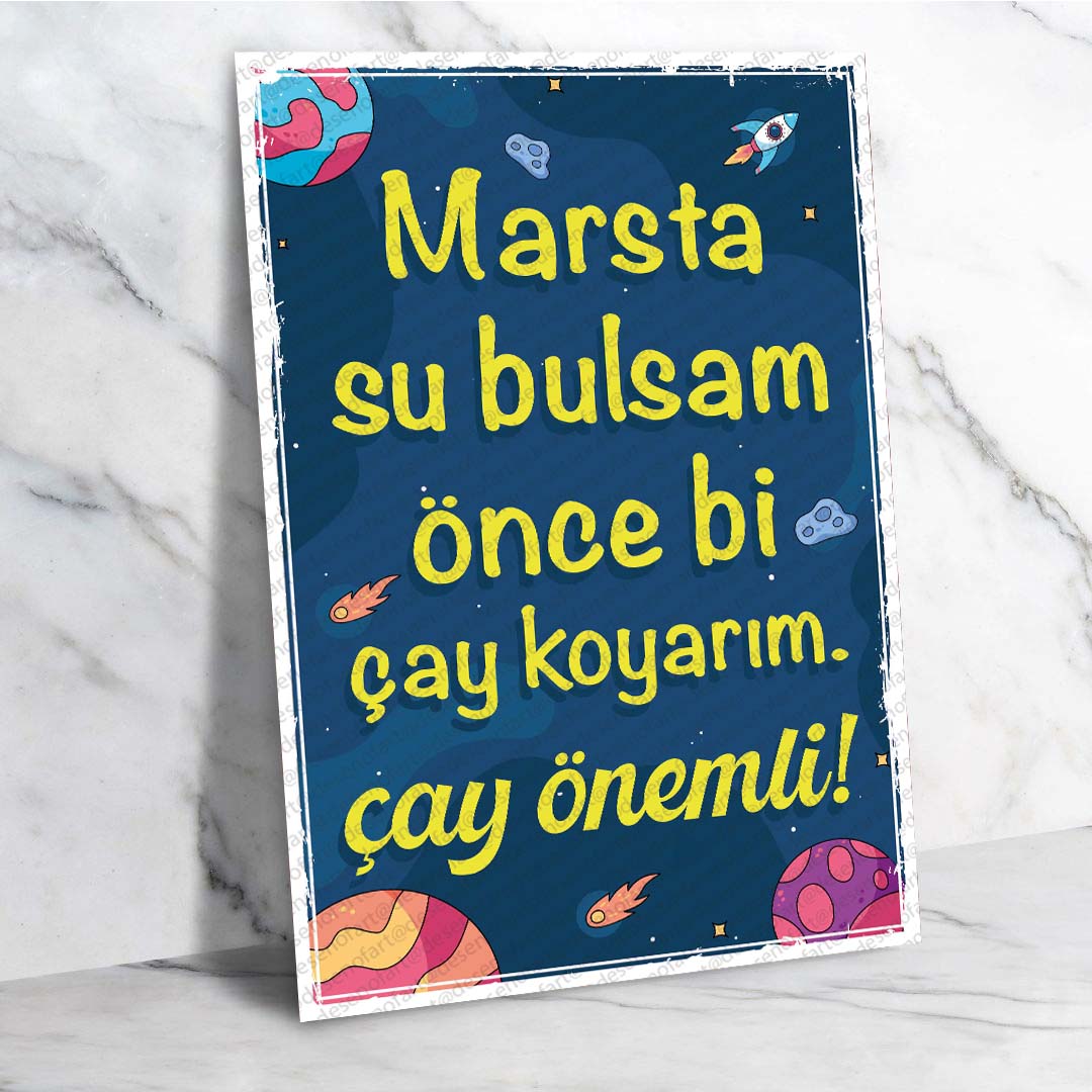 Komik Retro Ahşap Poster - Mizah ve Çay Temalı Vintage Dekor