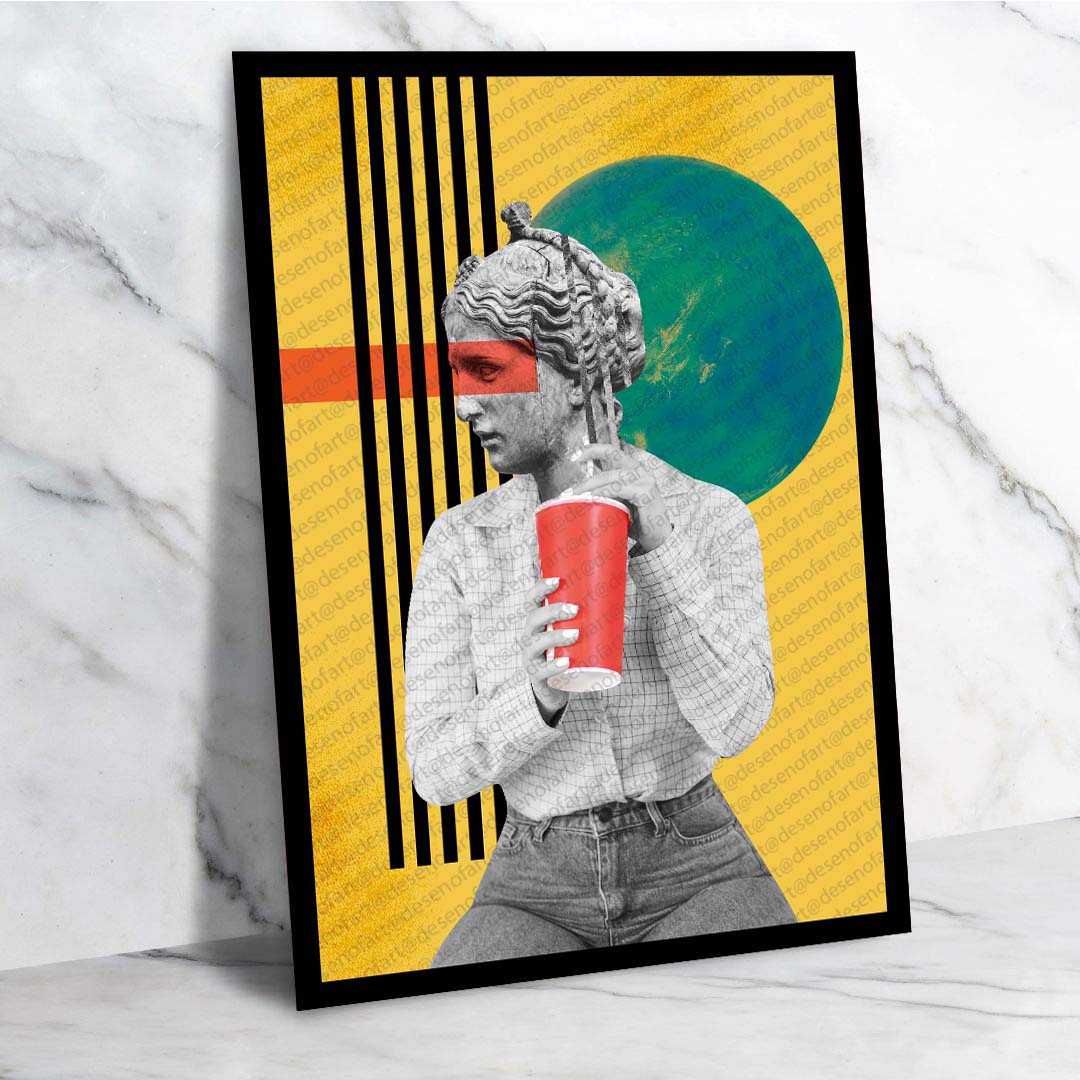 Modern Heykel Retro Ahşap Poster - Sanat Temalı Vintage Dekor