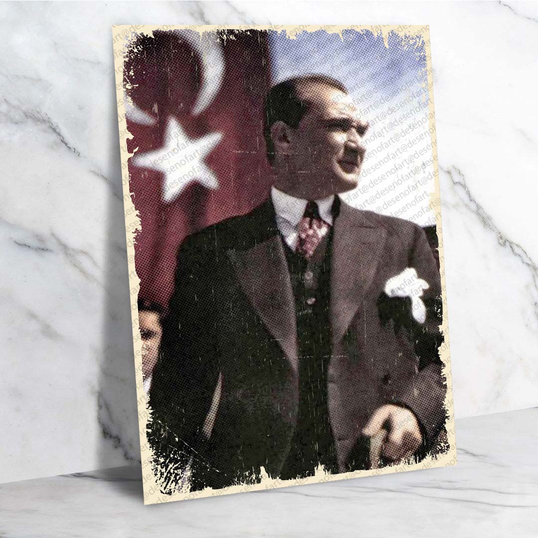 Atatürk Retro Ahşap Poster - Vintage Türkiye Temalı Dekor-1328