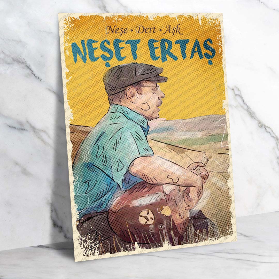 Neşet Ertaş Retro Ahşap Poster - Türk Halk Müziği Temalı Vintage Dekor-1317