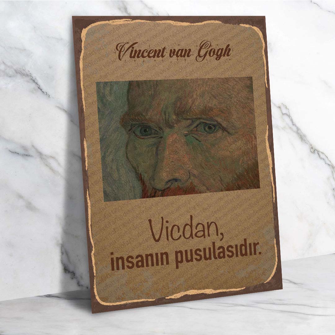 Sanat Temalı Retro Ahşap Poster - Vincent van Gogh Temalı Vintage Dekor