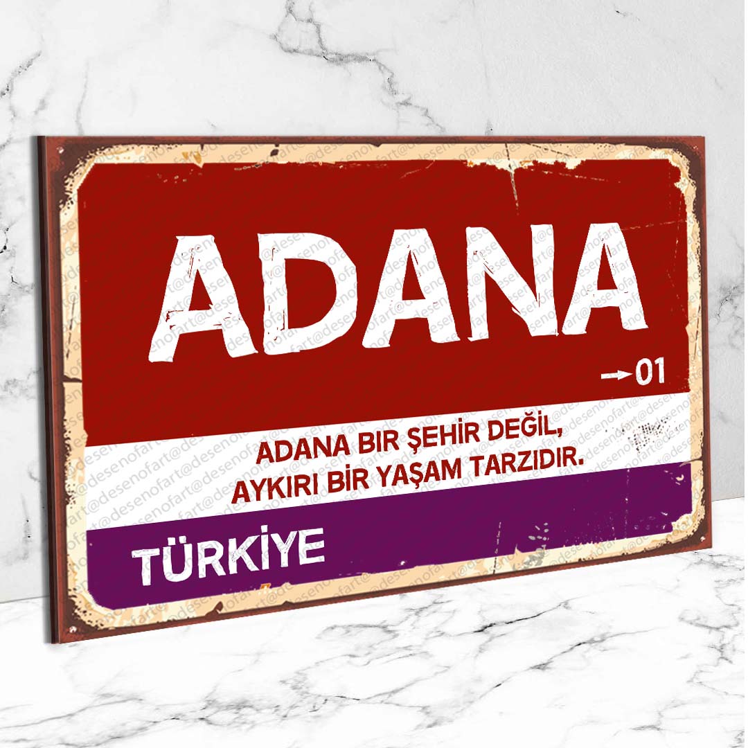 Adana Ahşap Retro Vintage Şehir Tabelası