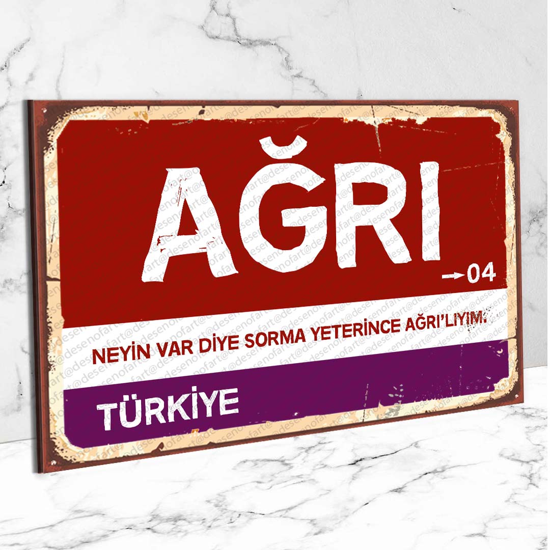 Ağrı Ahşap Retro Vintage Şehir Tabelası