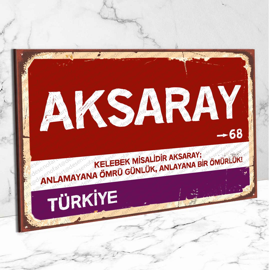 Aksaray Ahşap Retro Vintage Şehir Tabelası