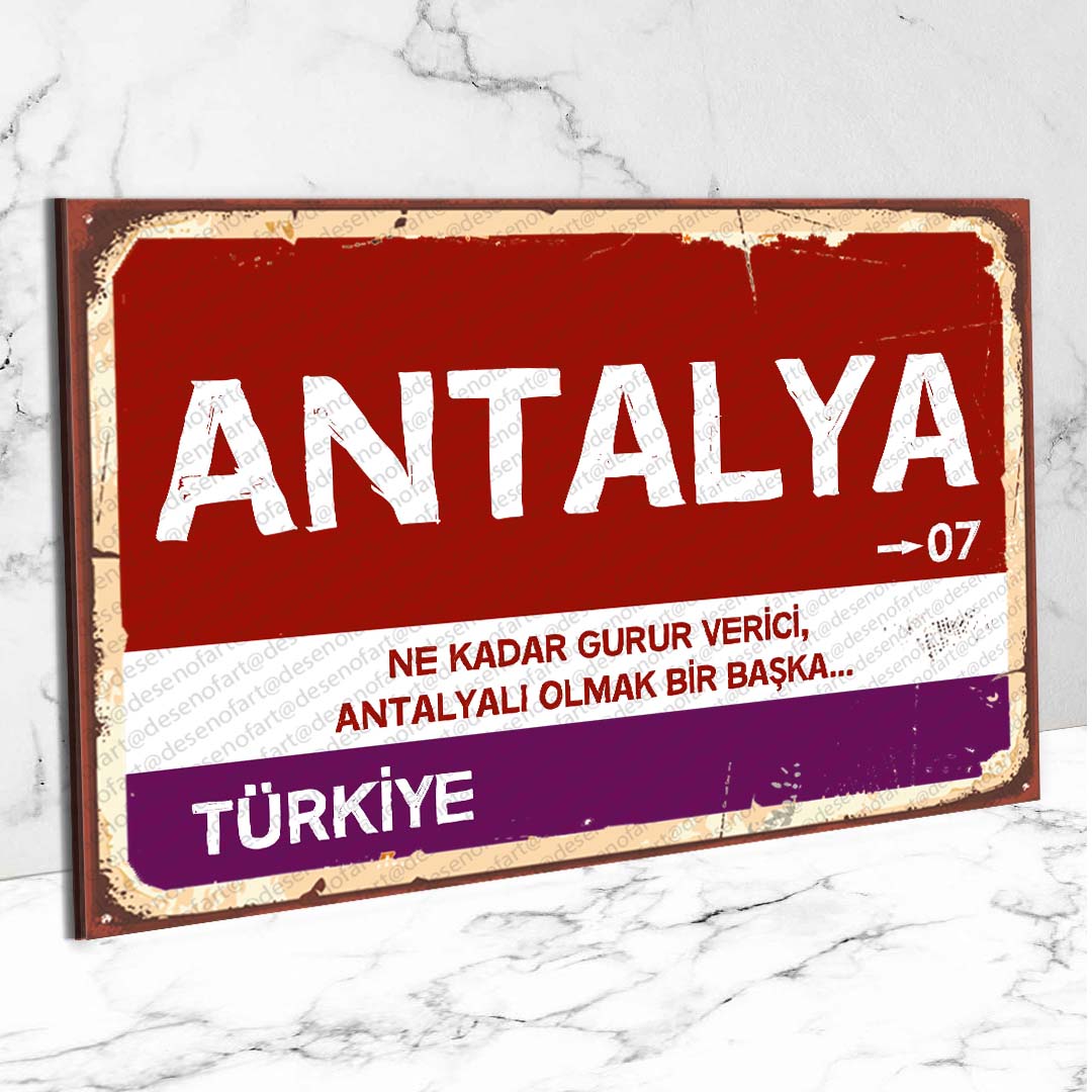 Antalya Ahşap Retro Vintage Şehir Tabelası