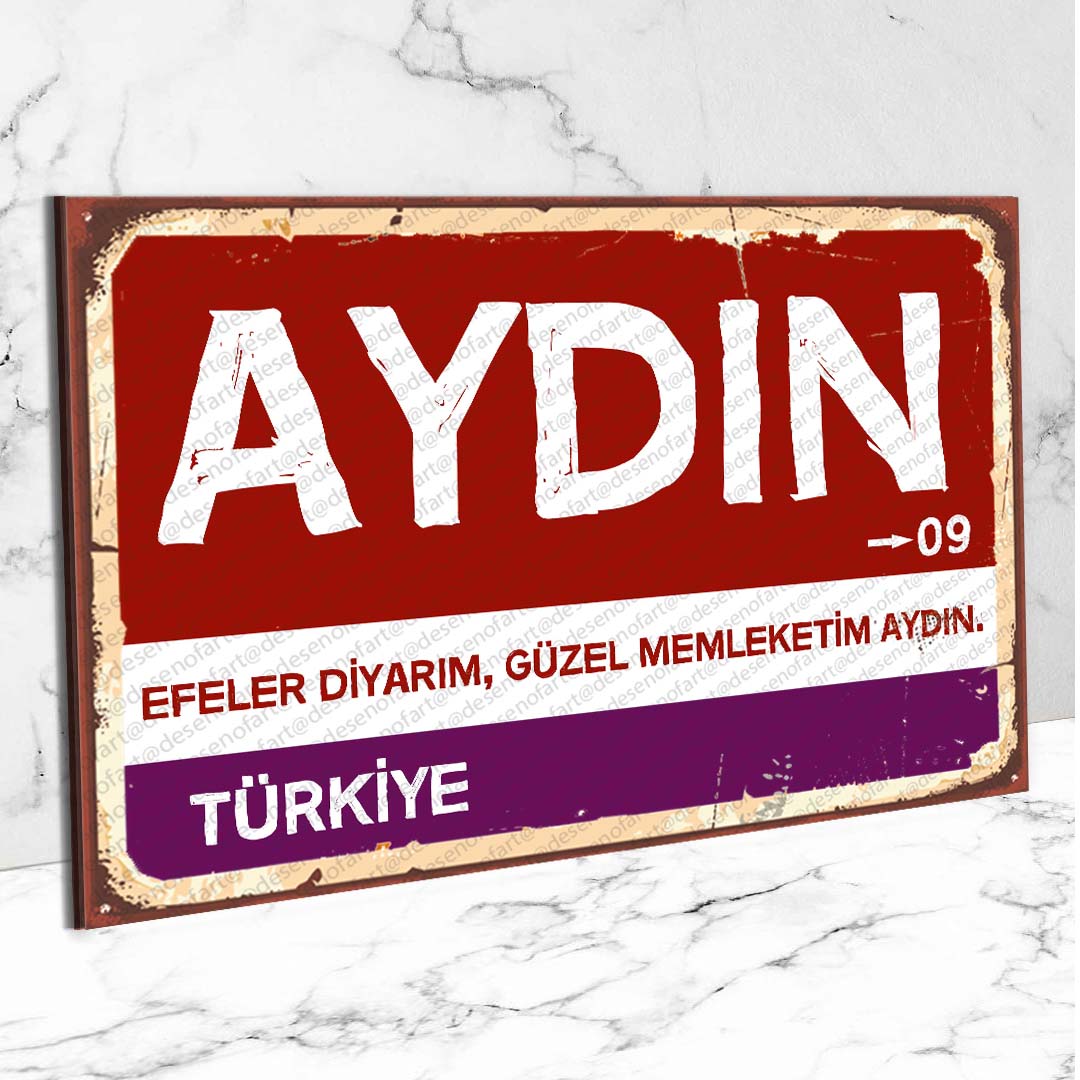 Aydın Ahşap Retro Vintage Şehir Tabelası