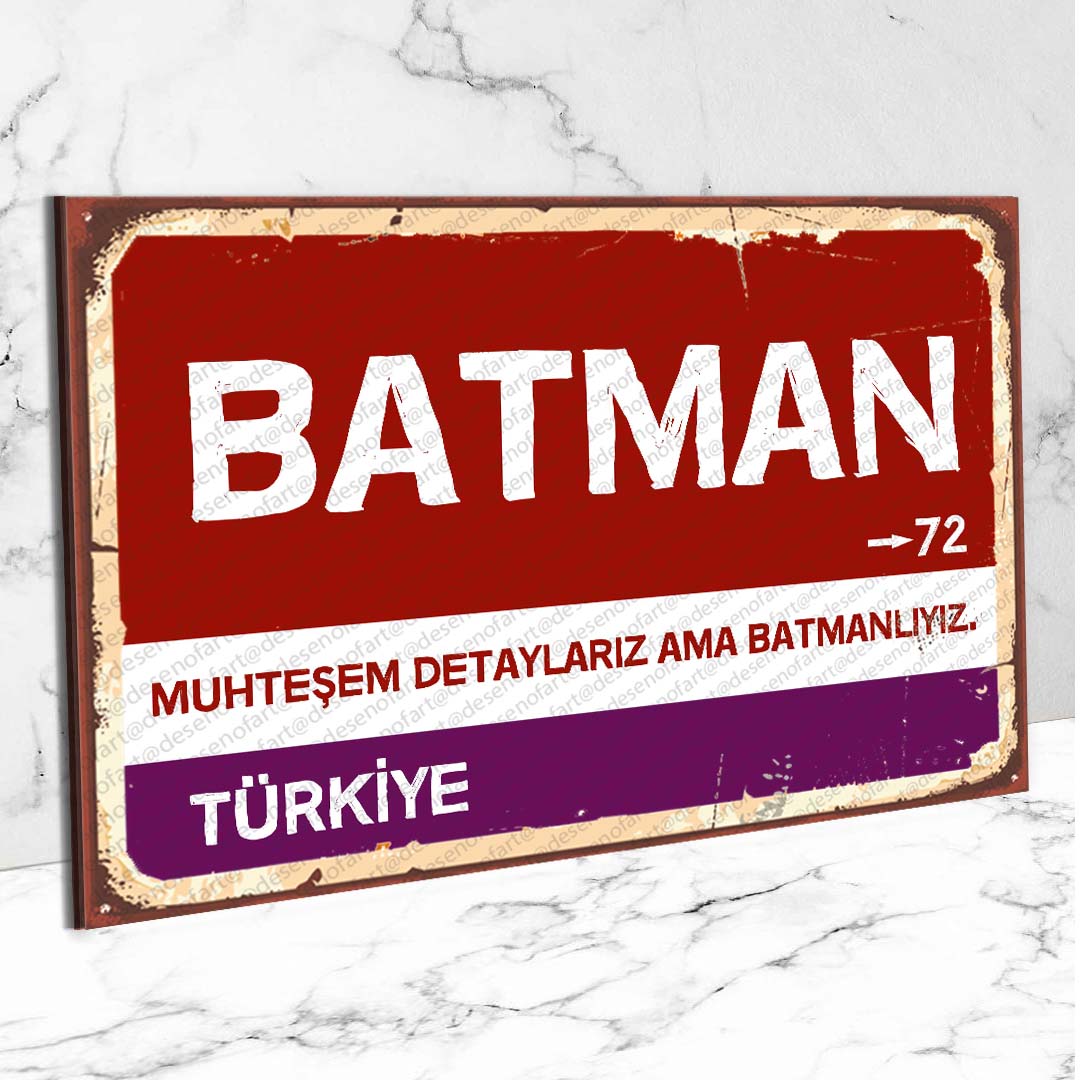 Batman Ahşap Retro Vintage Şehir Tabelası