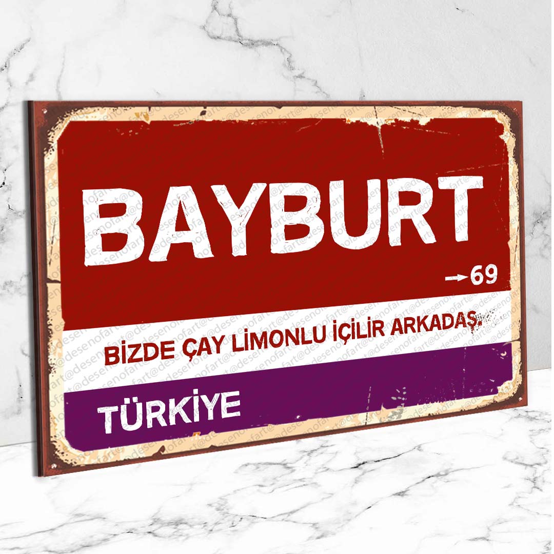 Bayburt Ahşap Retro Vintage Şehir Tabelası