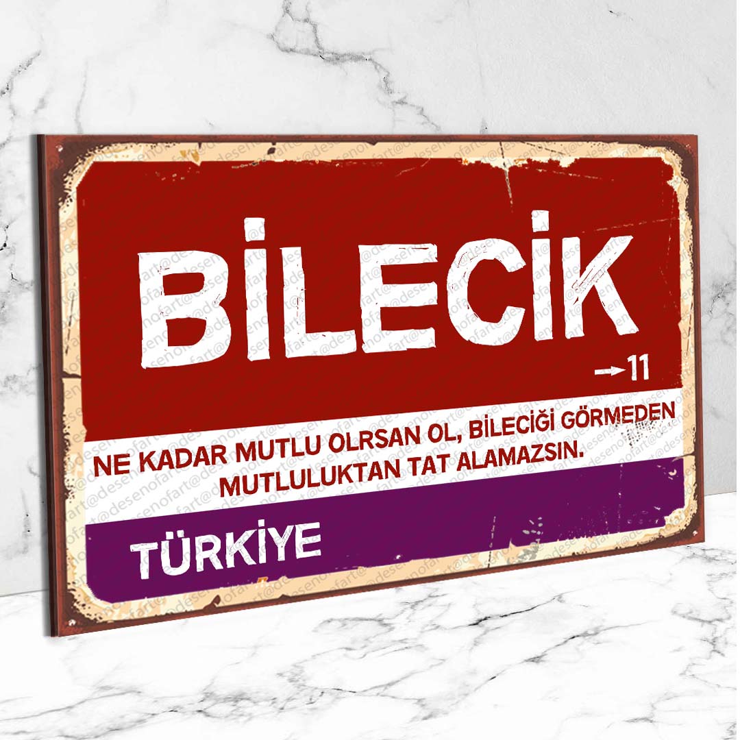 Bilecik Ahşap Retro Vintage Şehir Tabelası