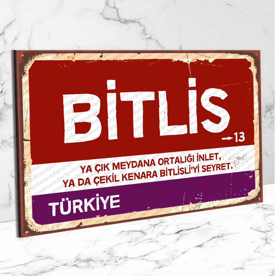 Bitlis Ahşap Retro Vintage Şehir Tabelası