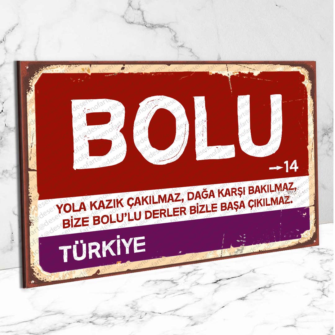 Bolu Ahşap Retro Vintage Şehir Tabelası