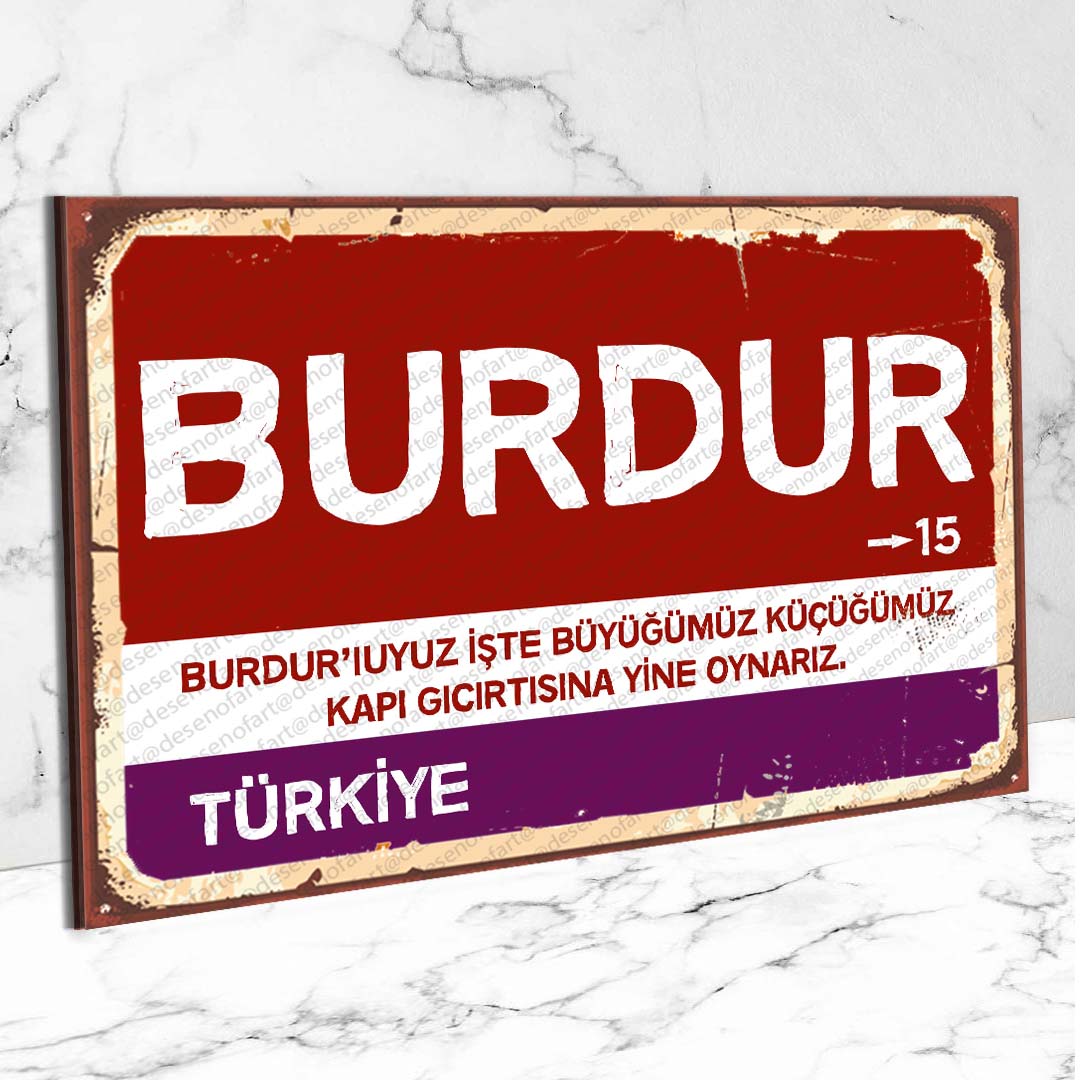 Burdur Ahşap Retro Vintage Şehir Tabelası