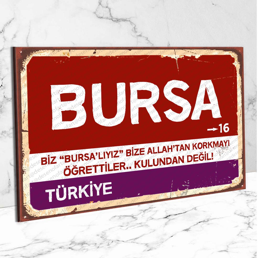 Bursa Ahşap Retro Vintage Şehir Tabelası