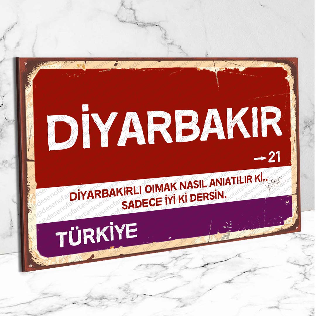 Diyarbakır Ahşap Retro Vintage Şehir Tabelası