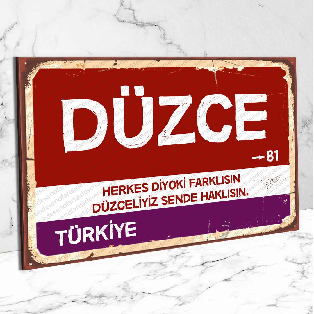 Düzce Ahşap Retro Vintage Şehir Tabelası