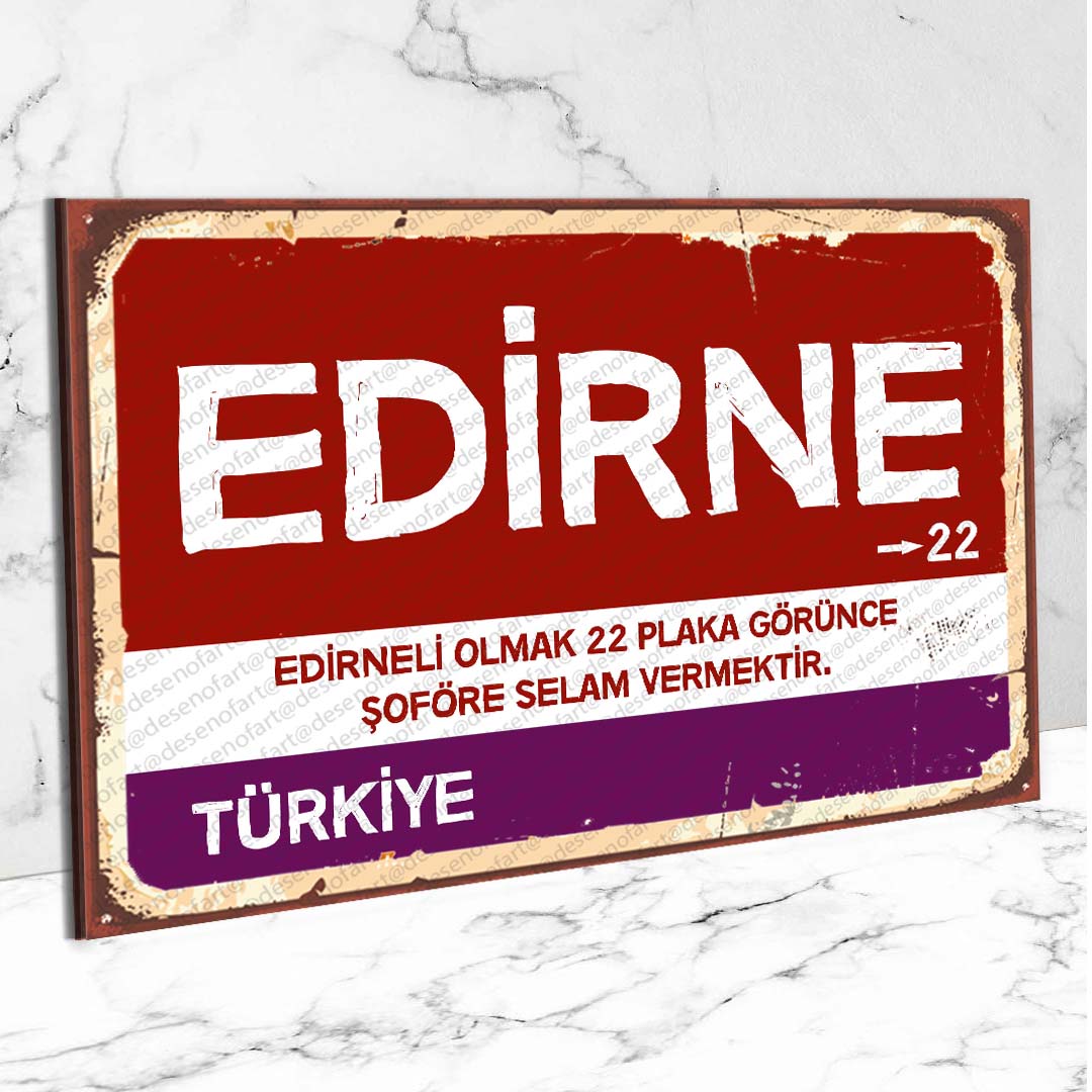 Edirne Ahşap Retro Vintage Şehir Tabelası