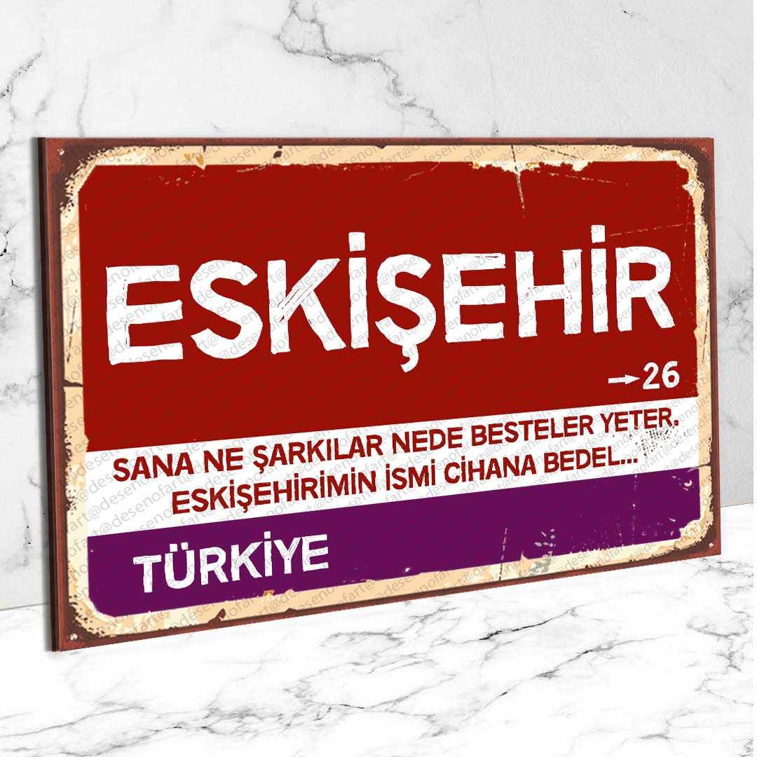 Eskişehir Ahşap Retro Vintage Şehir Tabelası