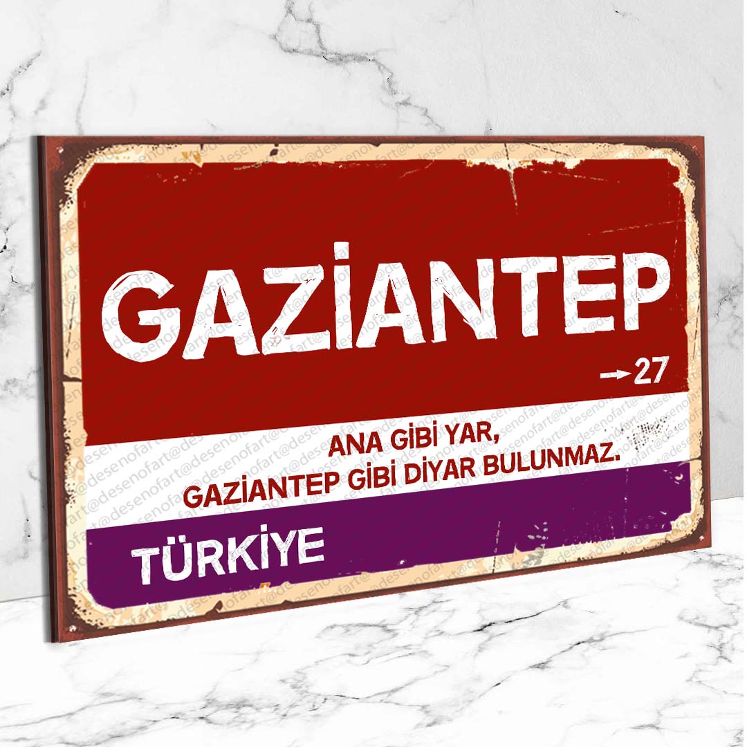 Gaziantep Ahşap Retro Vintage Şehir Tabelası