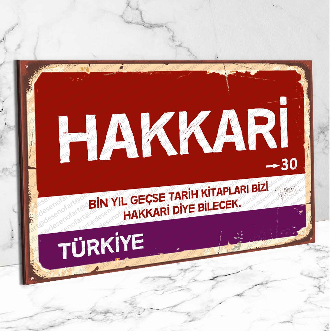 Hakkari Ahşap Retro Vintage Şehir Tabelası