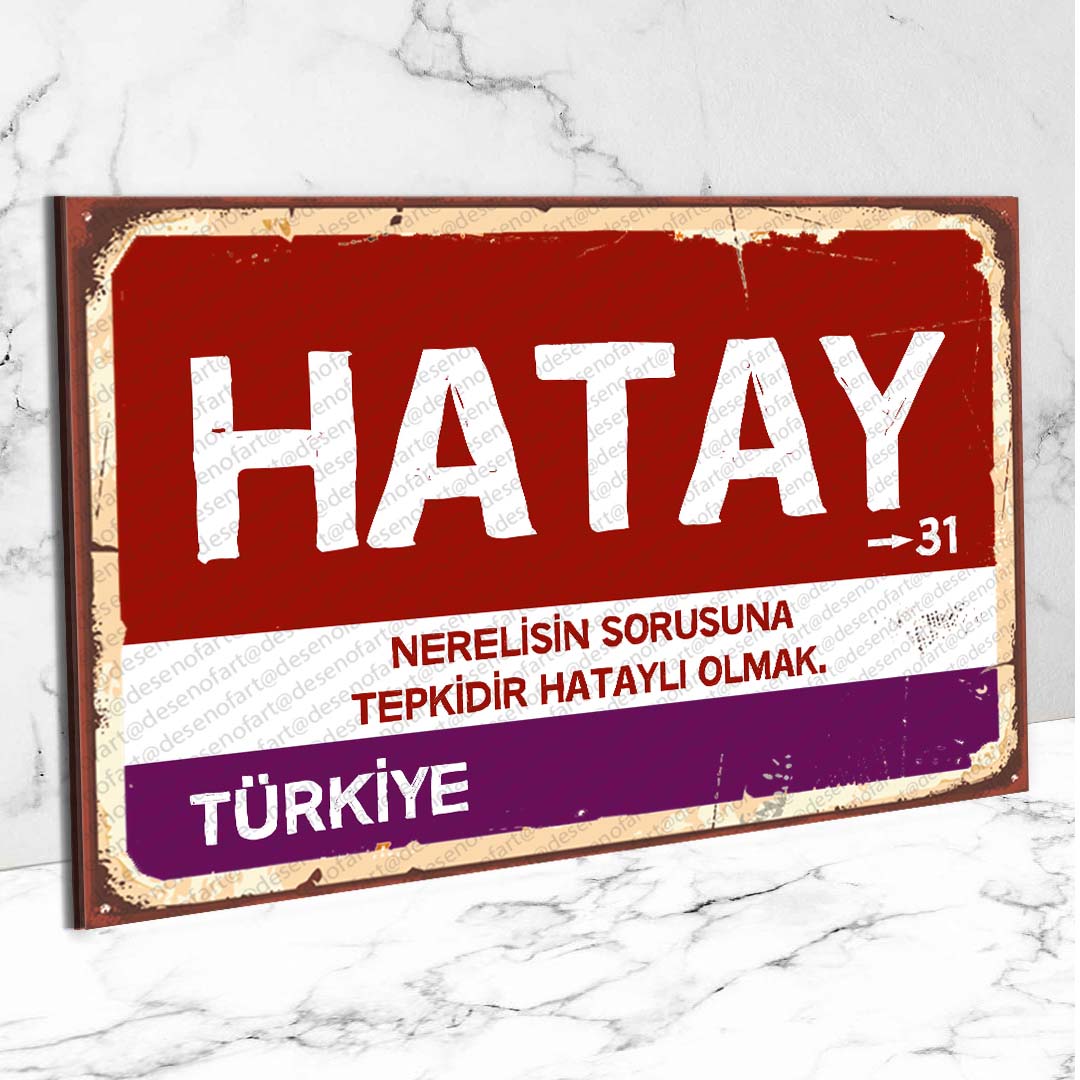 Hatay Ahşap Retro Vintage Şehir Tabelası