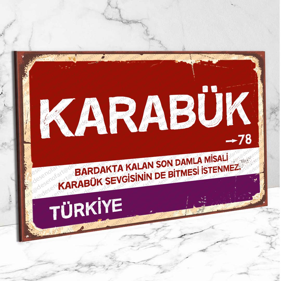 Karabük Ahşap Retro Vintage Şehir Tabelası