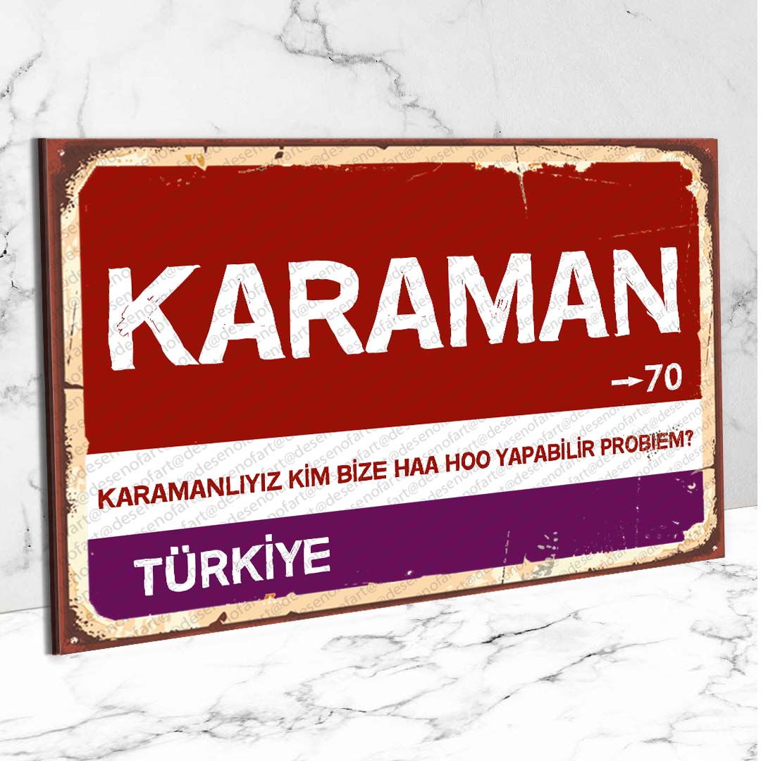 Karaman Ahşap Retro Vintage Şehir Tabelası