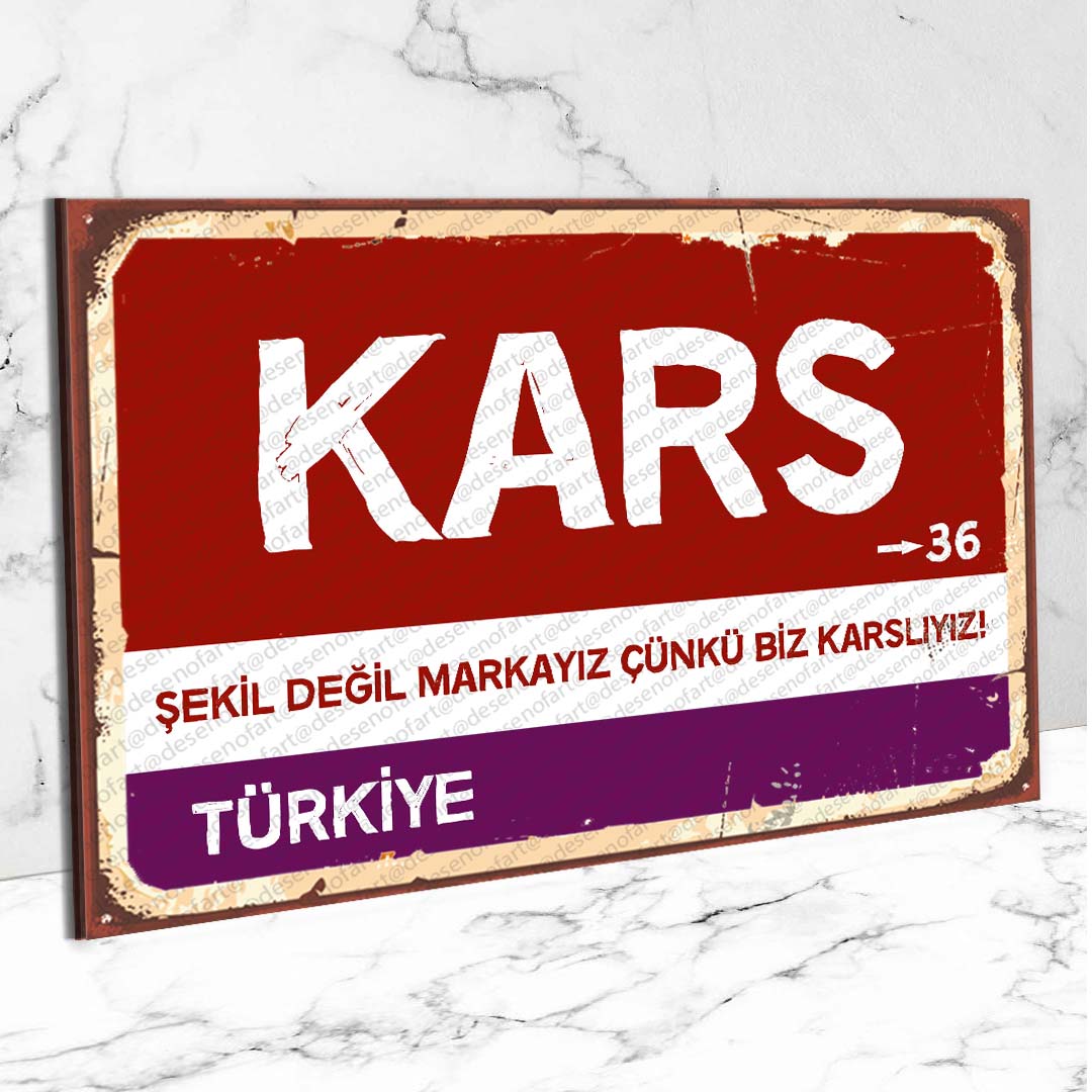 Kars Ahşap Retro Vintage Şehir Tabelası