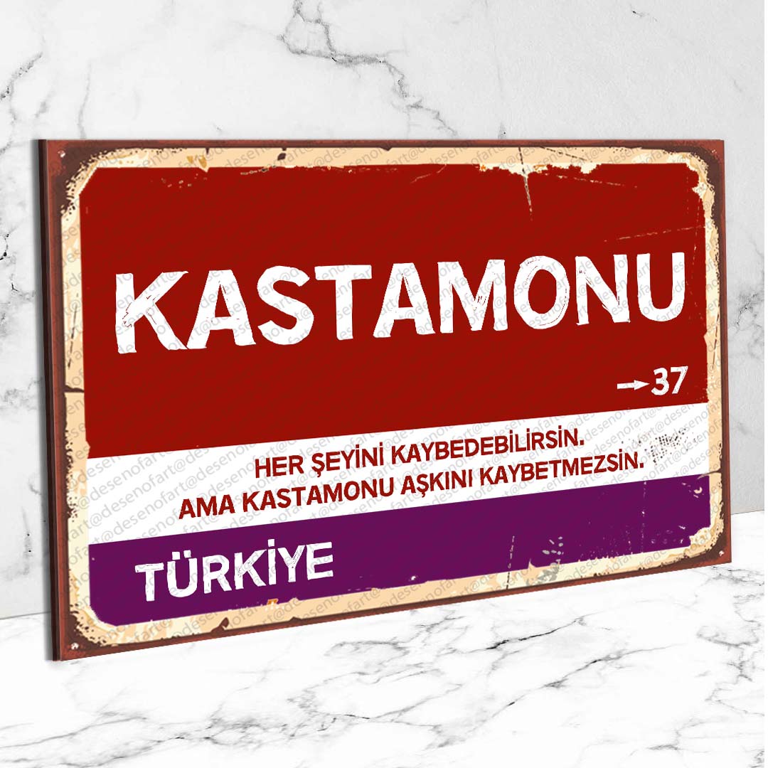 Kastamonu Ahşap Retro Vintage Şehir Tabelası