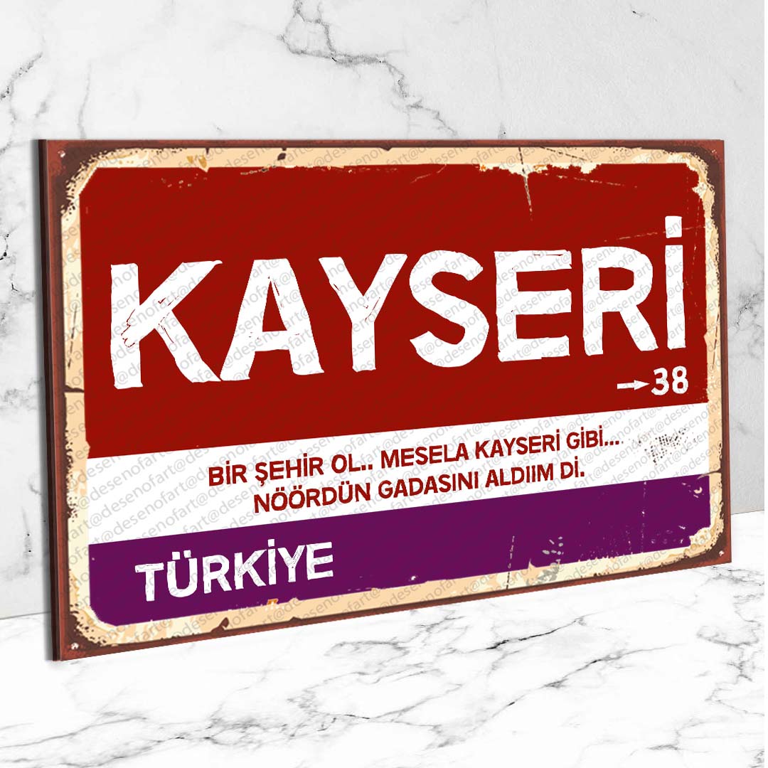 Kayseri Ahşap Retro Vintage Şehir Tabelası