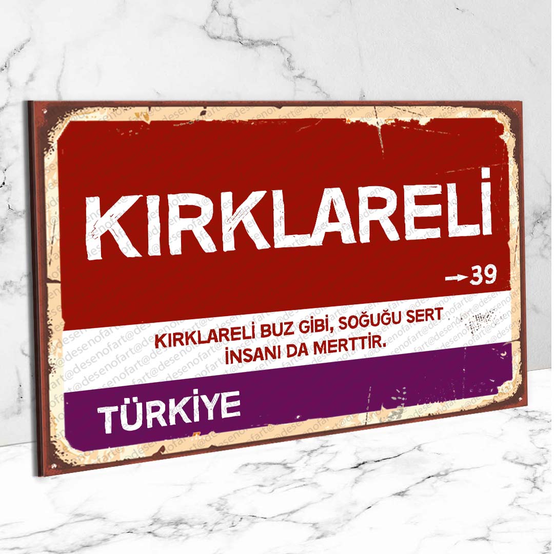 Kırklareli Ahşap Retro Vintage Şehir Tabelası