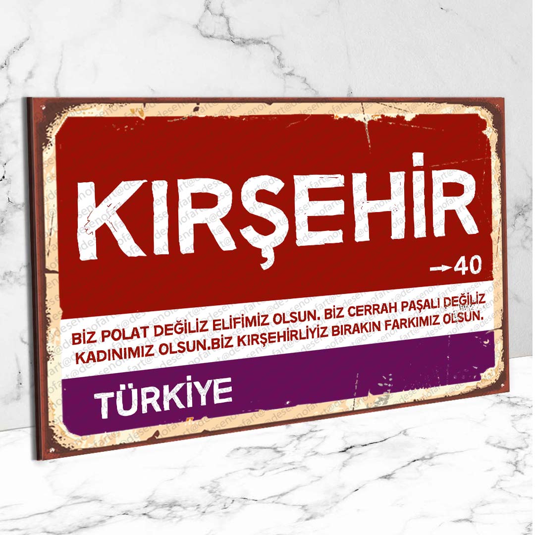 Kırşehir Ahşap Retro Vintage Şehir Tabelası