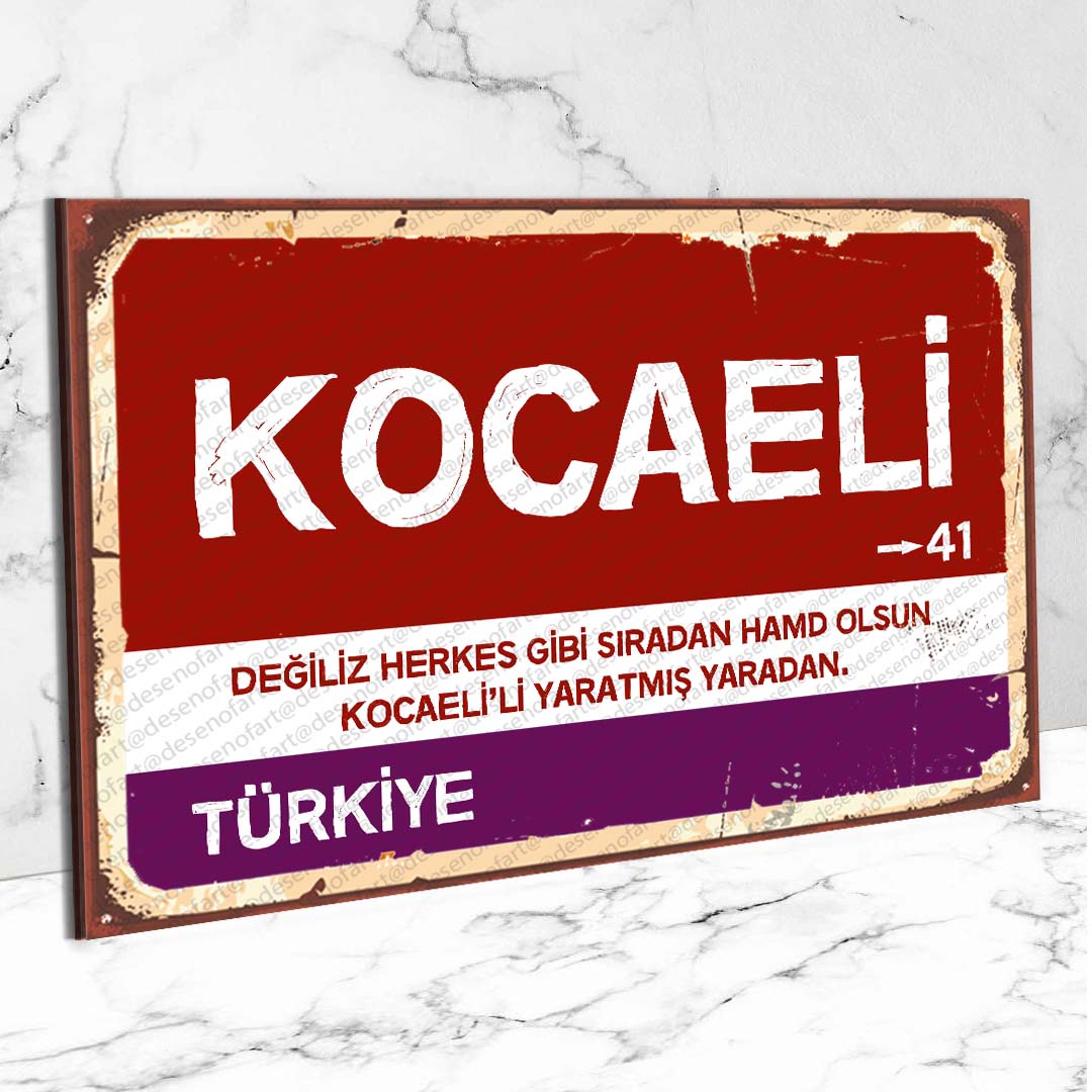 Kocaeli Ahşap Retro Vintage Şehir Tabelası