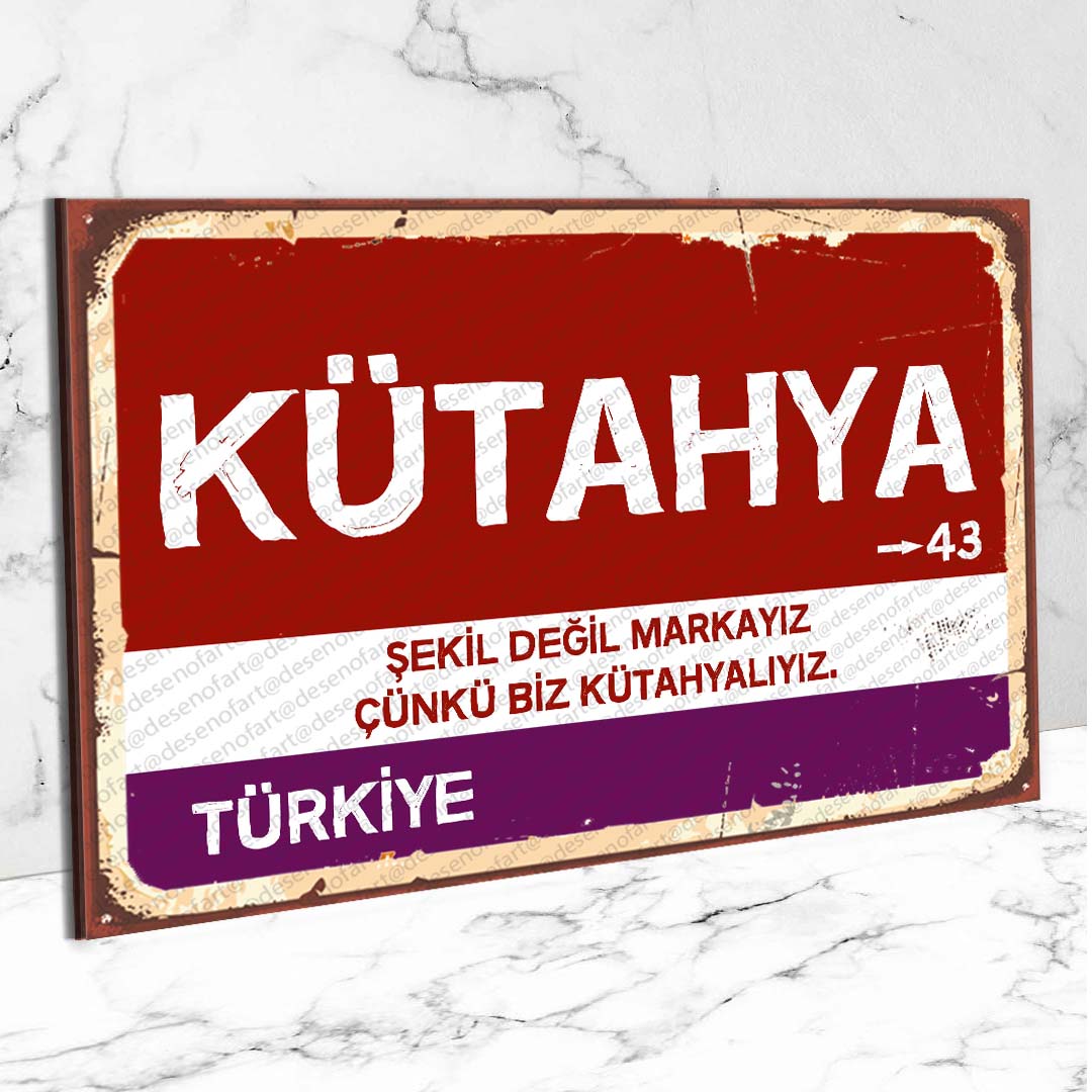 Kütahya Ahşap Retro Vintage Şehir Tabelası