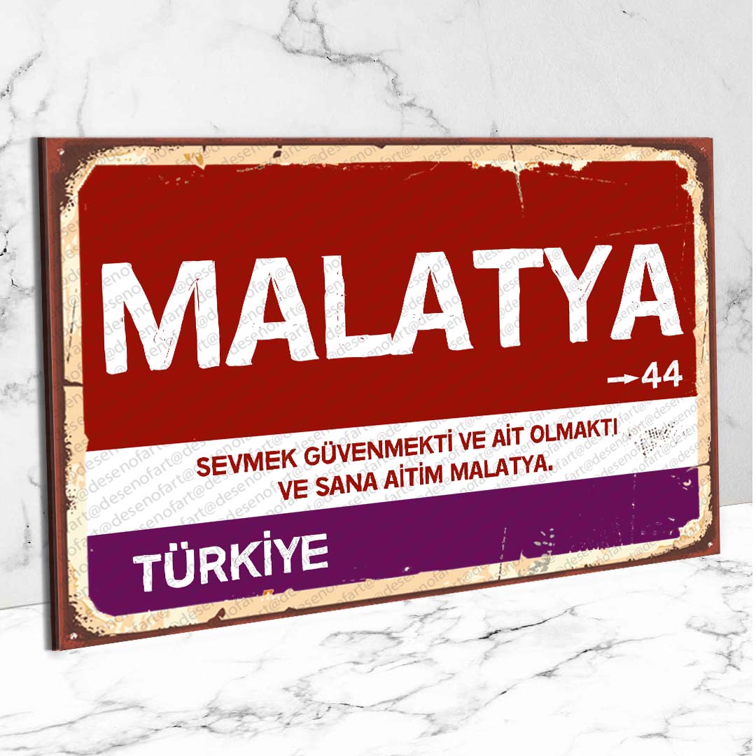 Malatya Ahşap Retro Vintage Şehir Tabelası