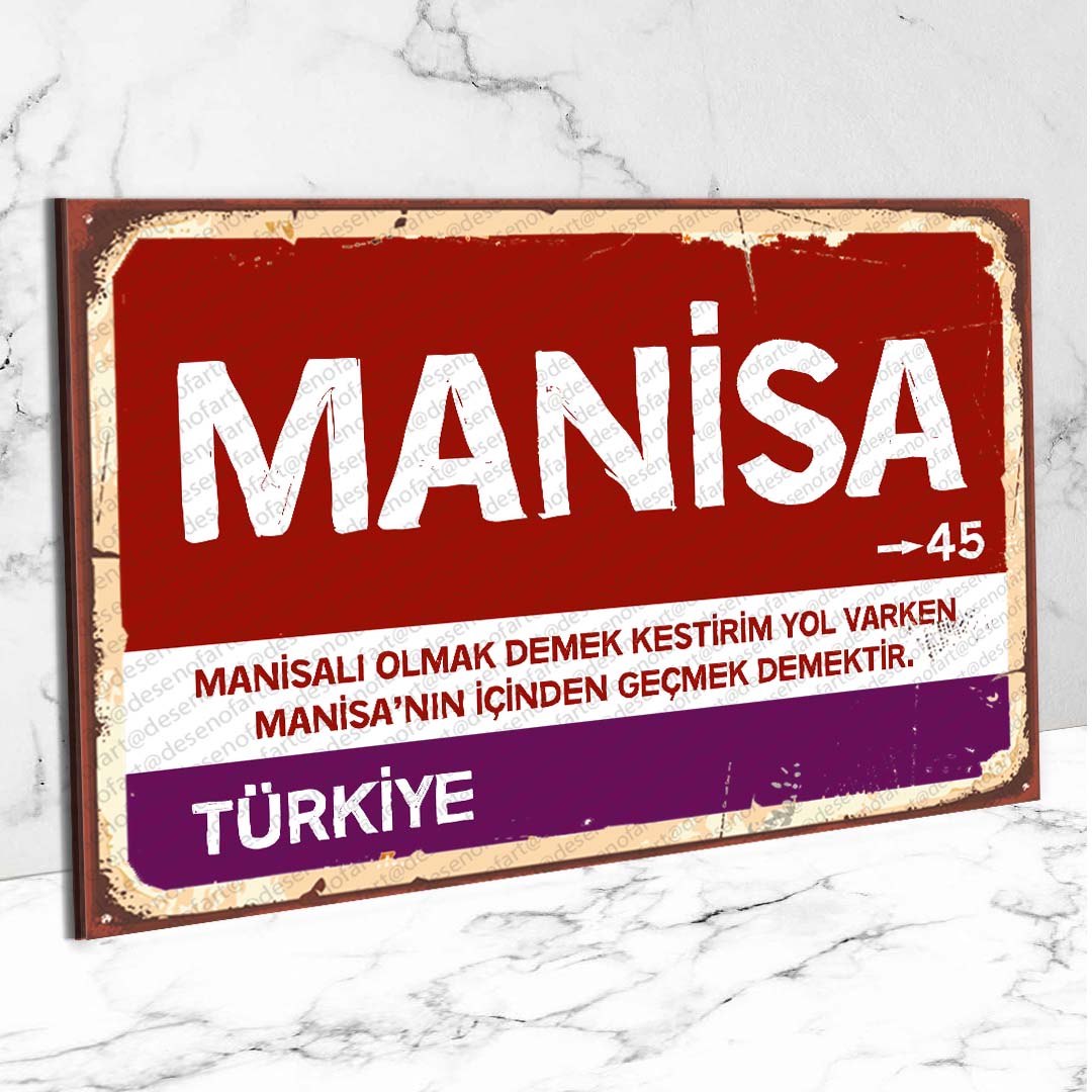 Manisa Ahşap Retro Vintage Şehir Tabelası