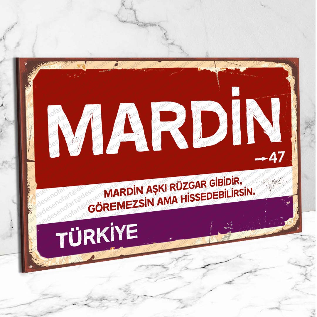 Mardin Ahşap Retro Vintage Şehir Tabelası