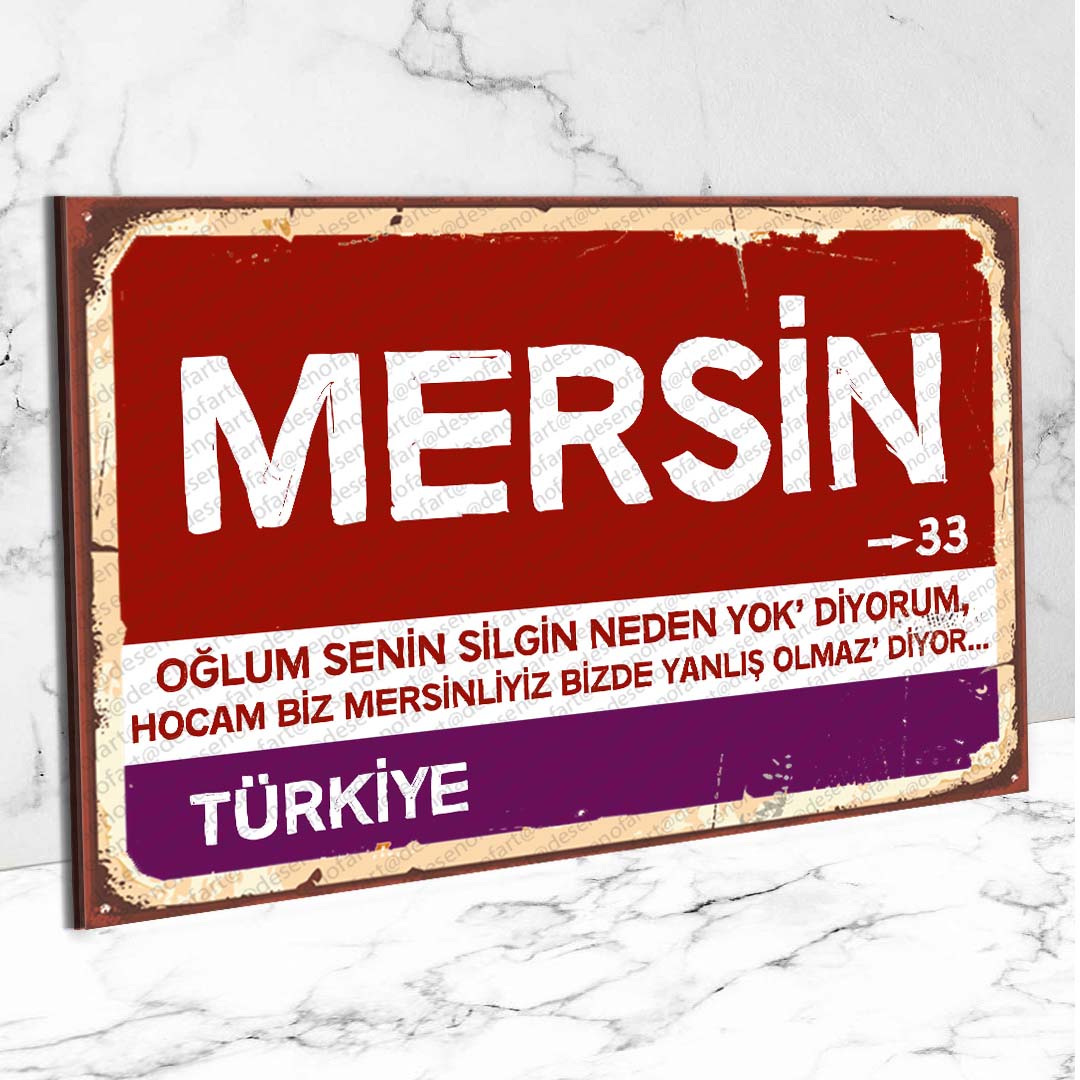 Mersin Ahşap Retro Vintage Şehir Tabelası