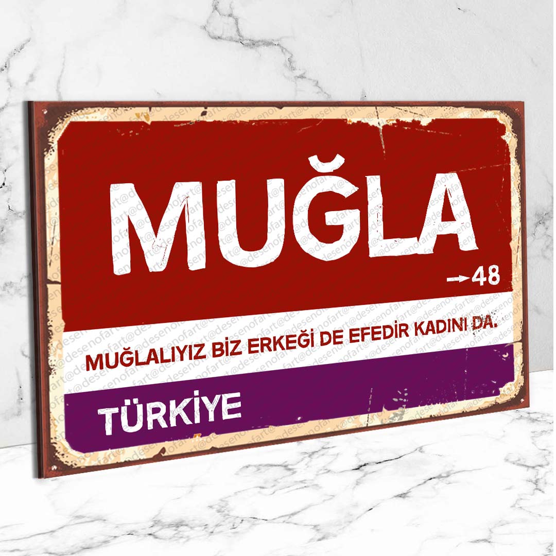 Muğla Ahşap Retro Vintage Şehir Tabelası