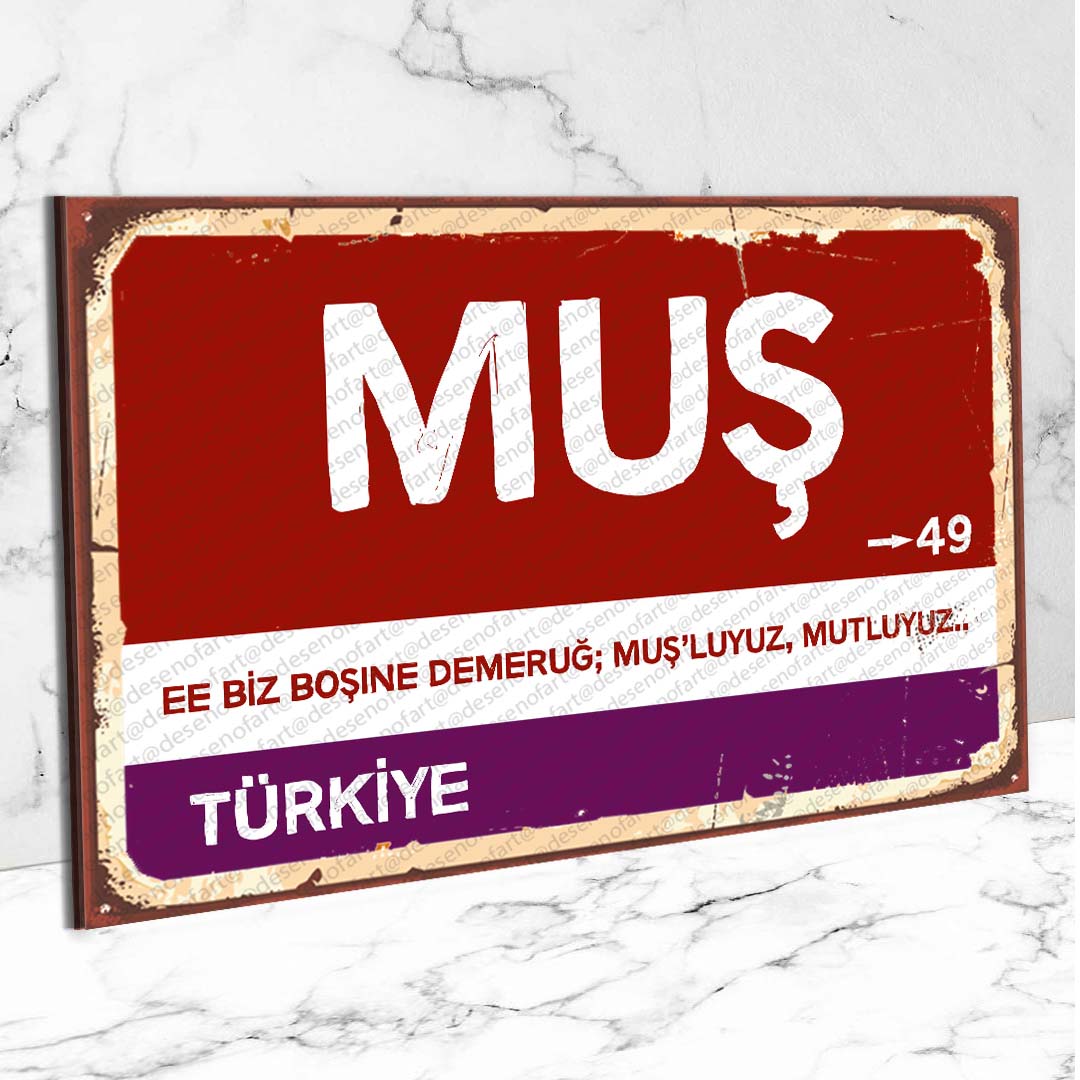 Muş Ahşap Retro Vintage Şehir Tabelası