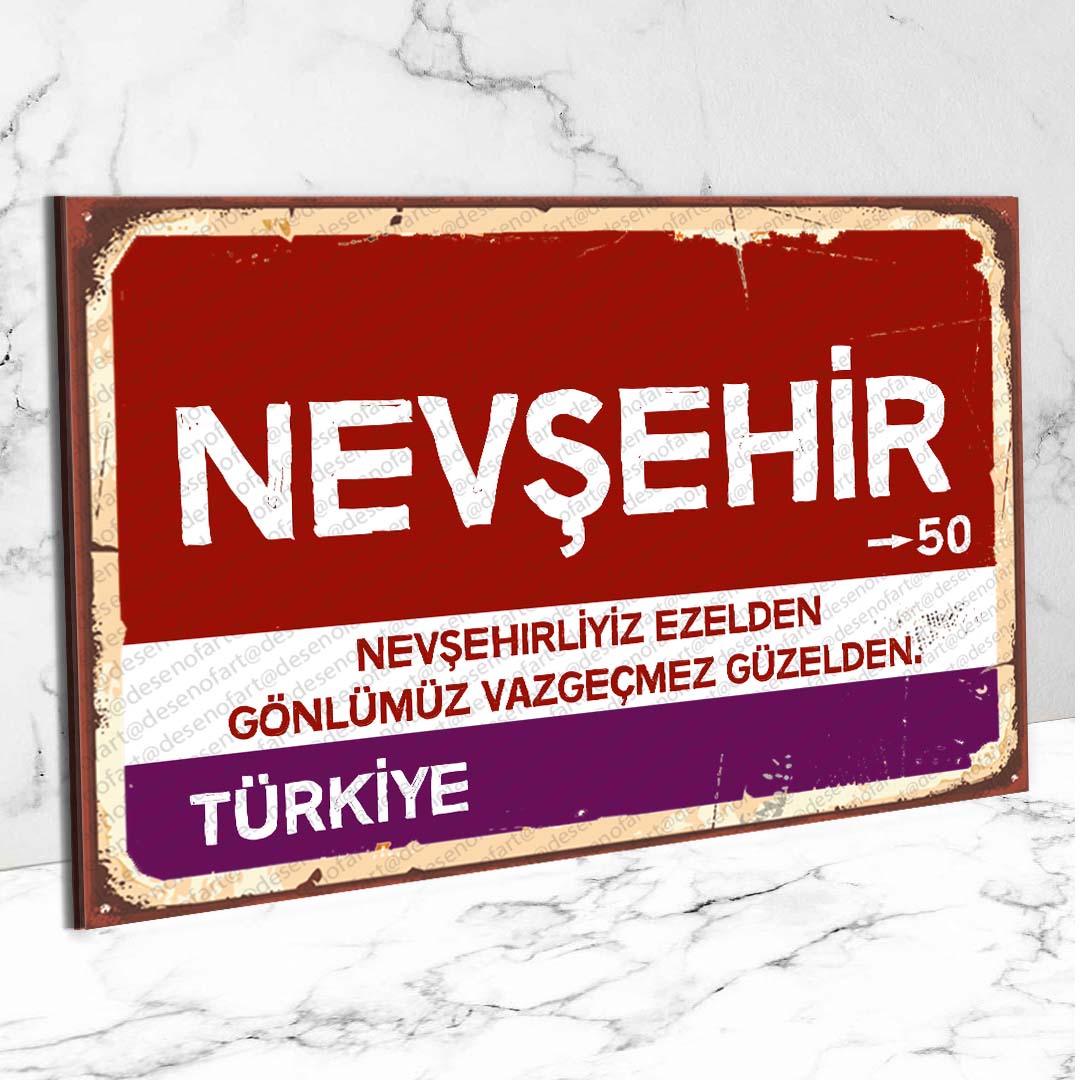 Nevşehir Ahşap Retro Vintage Şehir Tabelası