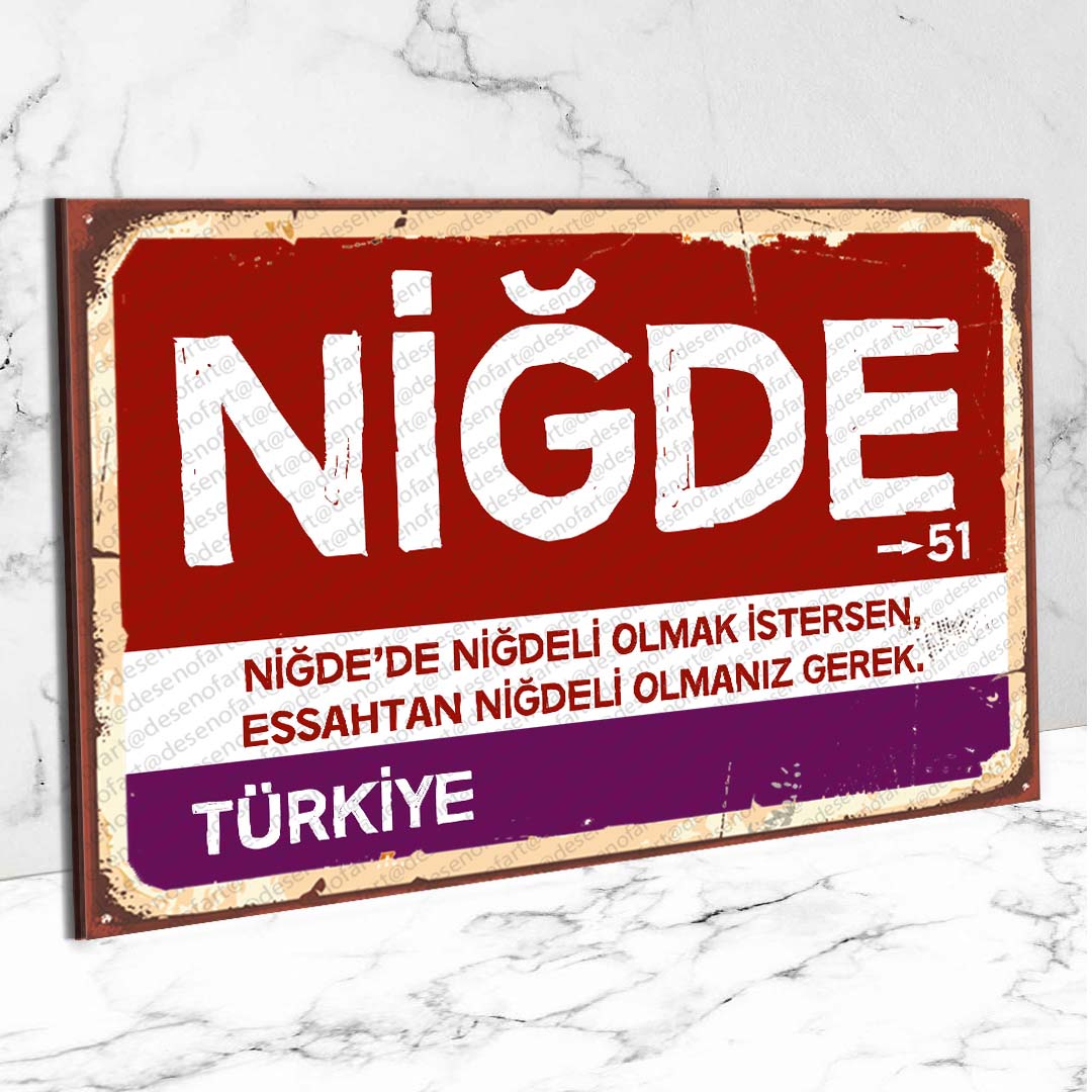 Niğde Ahşap Retro Vintage Şehir Tabelası