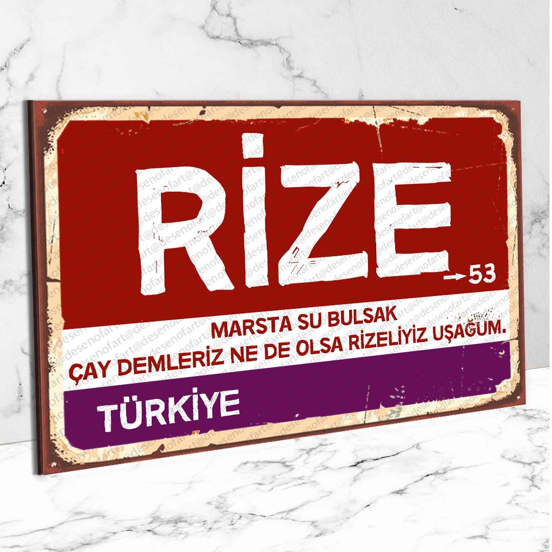 Rize Ahşap Retro Vintage Şehir Tabelası