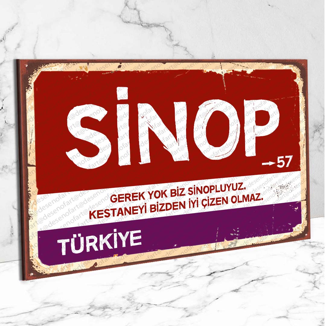 Sinop Ahşap Retro Vintage Şehir Tabelası